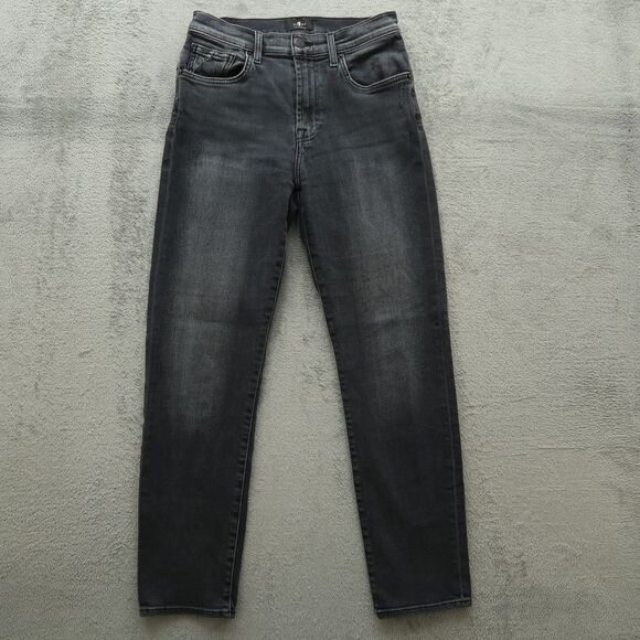7 For All Mankind Jeans Women's 27 Gray Mid-Rise Skinny 28" Inseam Distressed - Picture 1 of 16